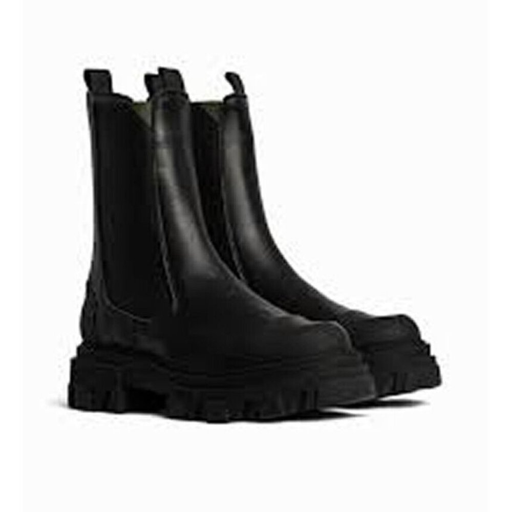 GANNI Women's Platform Mid Calf Chelsea Boots Leather Black Size 7 US 37 DD281